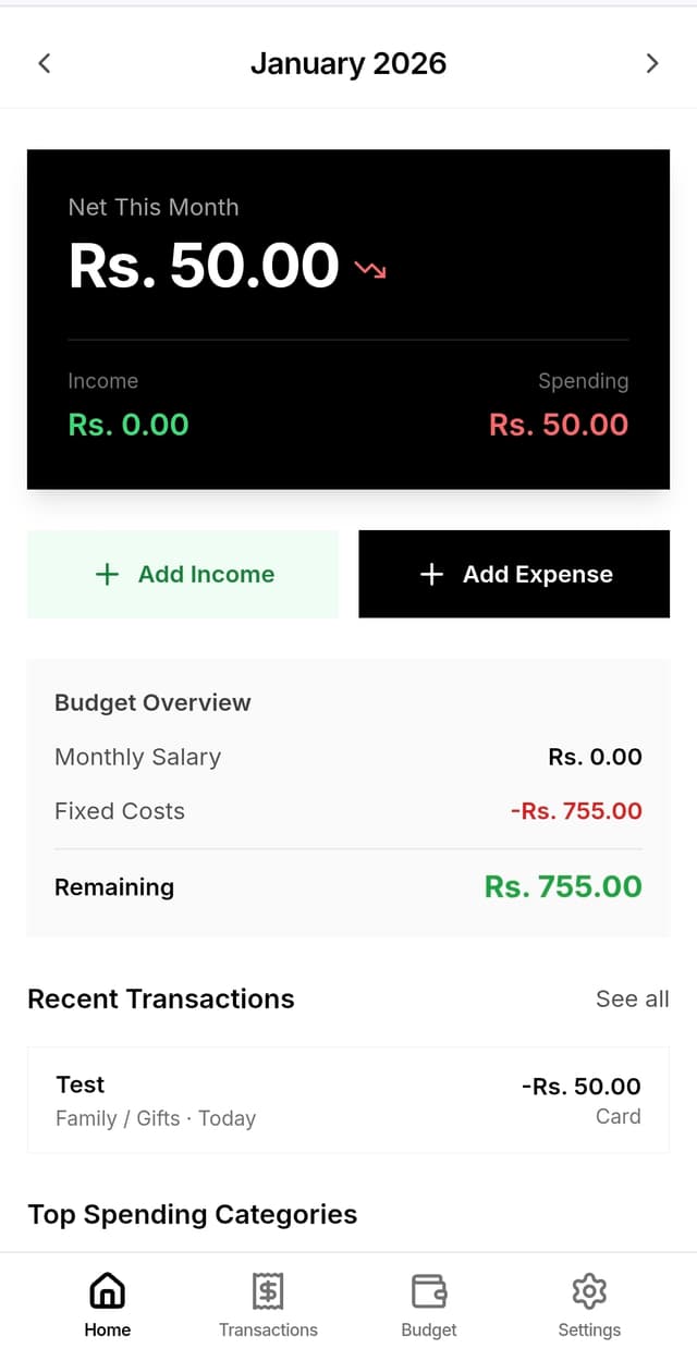 rFinance app dashboard